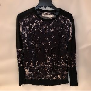 Blanc Noir Silk Long Sleeve Top w/ Sheer Panel